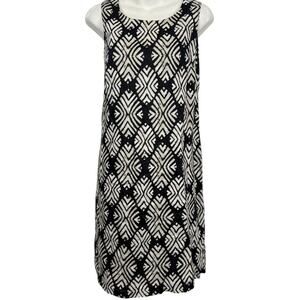 J Jill Womens 100% Linen Sleeveless Above Knee Lined Black Print Summer Dress 8